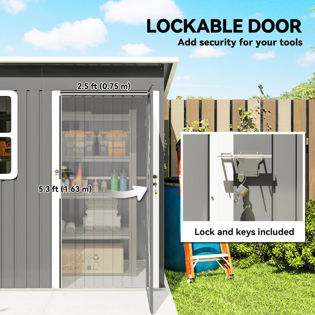 7 x 4ft Galvanised Steel Garden Shed, with Lock and Gloves - Grey