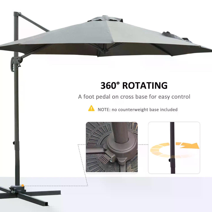 MCL 3(m) Offset Parasol Cantilever Hanging Umbrella 360° Rotation w/ Base Dark Grey