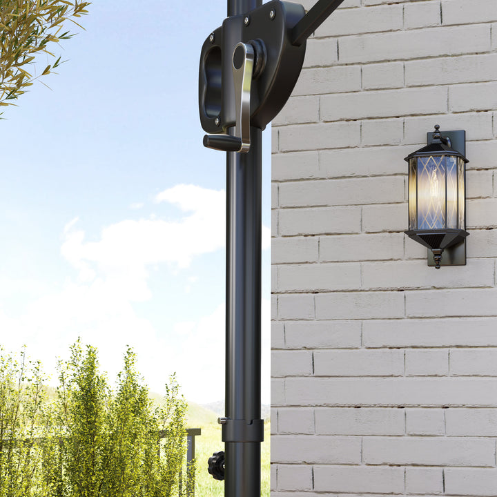 Cantilever Parasol with Weighted Base Double Top Garden Parasol Square Hanging Patio Umbrella with Crank Tilt Dark Grey