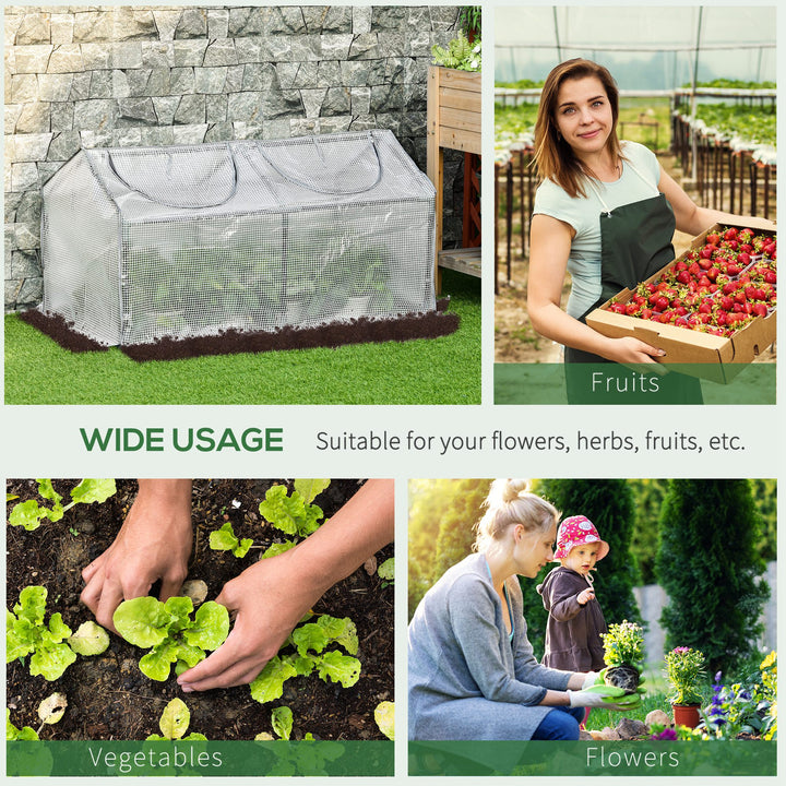 Outsunny Mini Greenhouse Portable Flower Planter Tomato Vegetable House for Garden Backyard with Zipper 120 x 60 x 60 cm, White