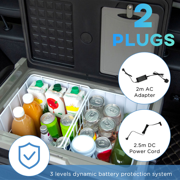 50L Car Refrigerator, Portable Compressor Cooler Box, Fridge Freezer w/ Inner LED Light, Foldable Handles, Cup Holders, 12/24V DC and 110-240V AC for Campervan RV Boat Travel Down to -20℃