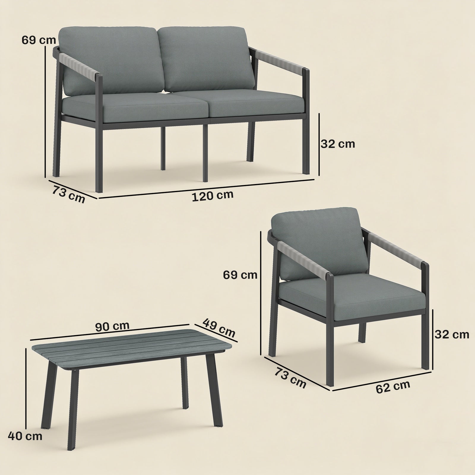 Aluminium Garden Furniture Set, 4 Seater Outdoor Patio Furniture with 