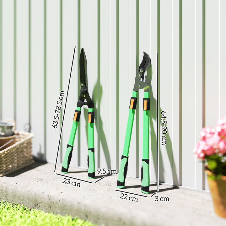 2 Pcs Garden Shears Set, Tree Lopper, Hedge Shears with Telescopic Extendable Handles, Garden Shears for Hedges, Shrubs and Bushes, Lightweight Shrub Care Kit for Cutting, Trimming