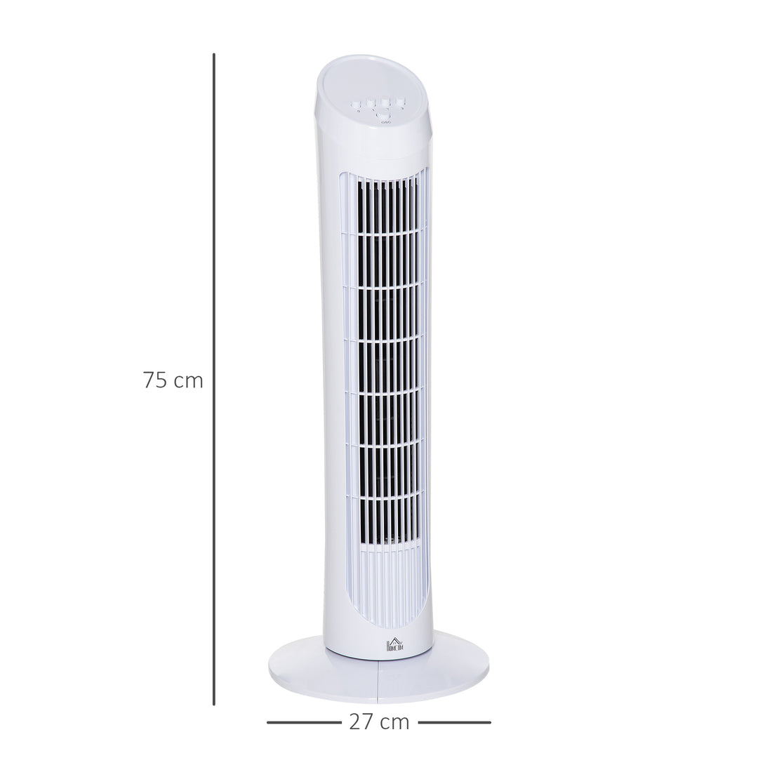 HOMCOM Oscillating Tower: 30-Inch Fan with 3 Speeds, Ultra-Slim Design for Efficient Cooling, Low Noise, White | Aosom UK