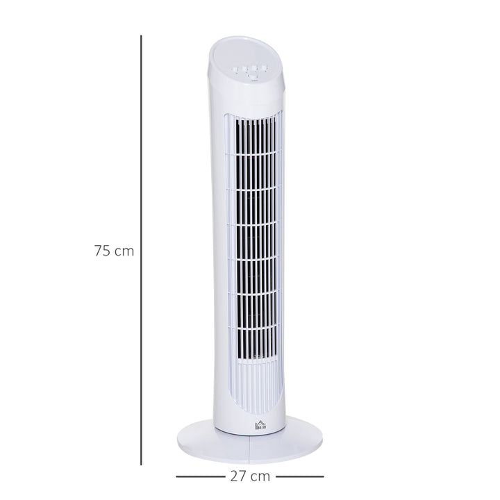 HOMCOM Oscillating Tower: 30-Inch Fan with 3 Speeds, Ultra-Slim Design for Efficient Cooling, Low Noise, White | Aosom UK