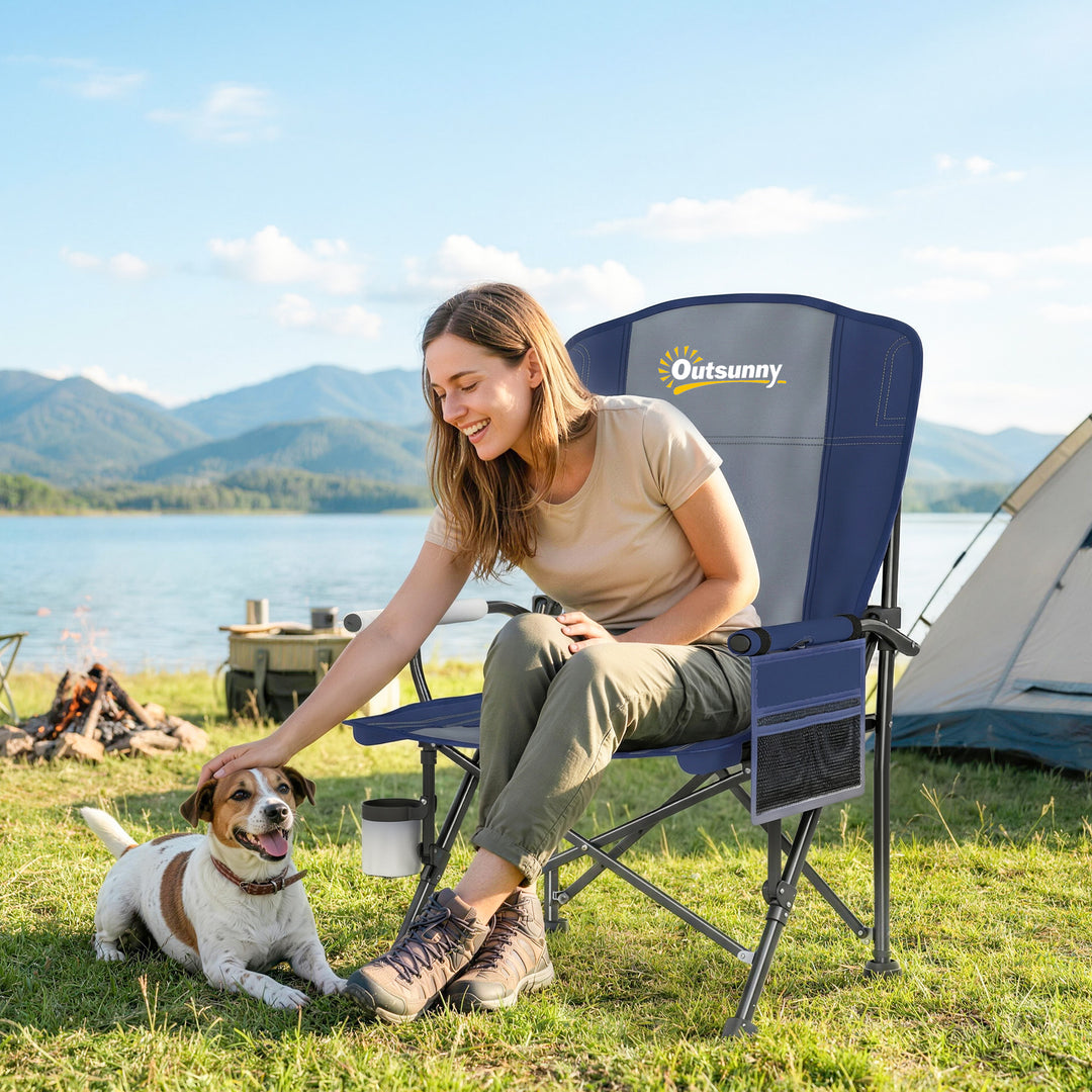 Padded Camping Chair Adults Heavy Duty Folding Chair Side Pocket Cup H