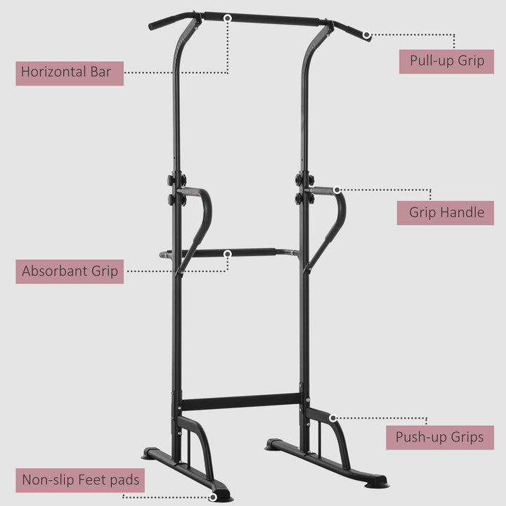 Power Tower Dip Station Pull Up Bar Multi-Function Push Up Equipment with Adjustable Height for Home Gym Strength Training Workout Fitness