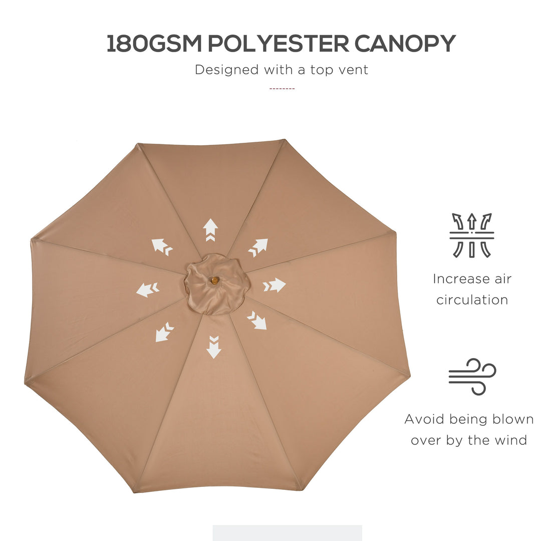 MCL 3(m) Garden Umbrella Wooden Parasol 8 Ribs Bamboo Sun Shade Patio Outdoor Umbrella Canopy Khaki