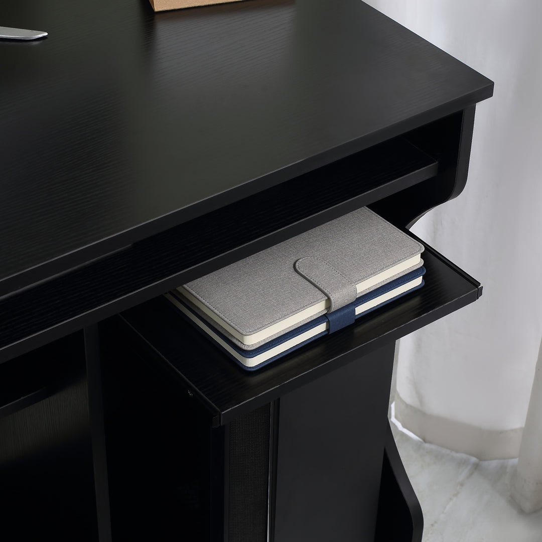 Multi-Storage Compact Work Desk, with Wheels - Black