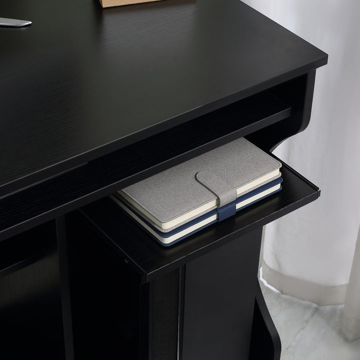 Multi-Storage Compact Work Desk, with Wheels - Black