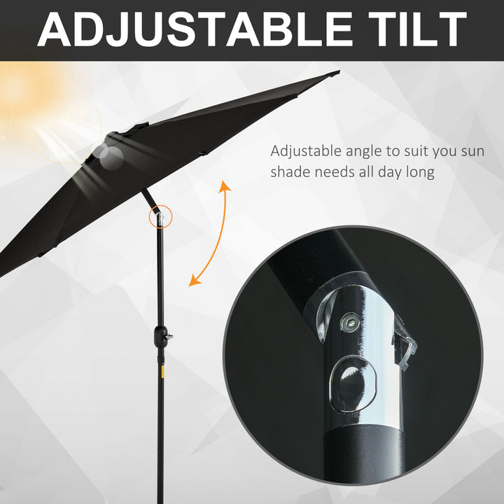 2.6M Garden Parasol Umbrella with Tilt and Crank, Outdoor Sun Parasol Sunshade Shelter with Aluminium Frame, Black