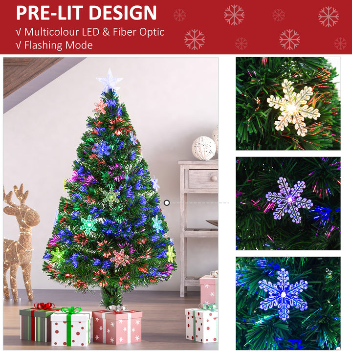 MCL 4FT Green Fibre Optic Artificial Christmas Tree Xmas Colourful LED Scattered Tree with Snowflakes Ornaments Fireproofing