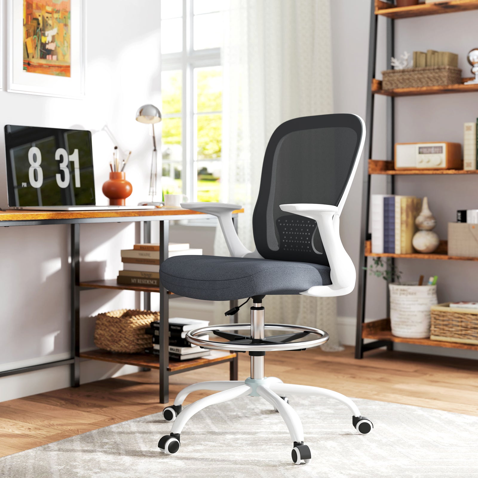 99-119 cm Draughtsman Chair, with Adjustable Footrest - Grey
