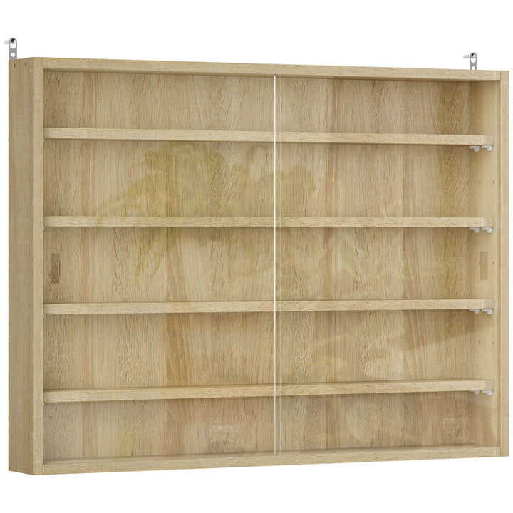 5-Tier Wall Display Shelf Unit Cabinet w/ 4 Adjustable Shelves Glass Doors Home Office Ornaments 60x80cm Oak
