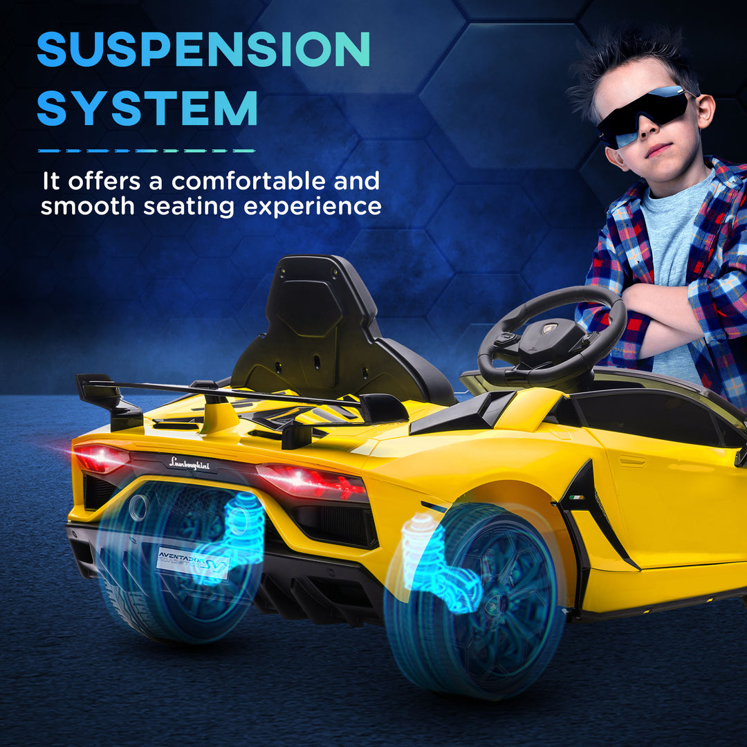 Lamborghini Licensed 12V kids Electric Car w/ Butterfly Doors, Remote, Music, Horn, Suspension - Yellow