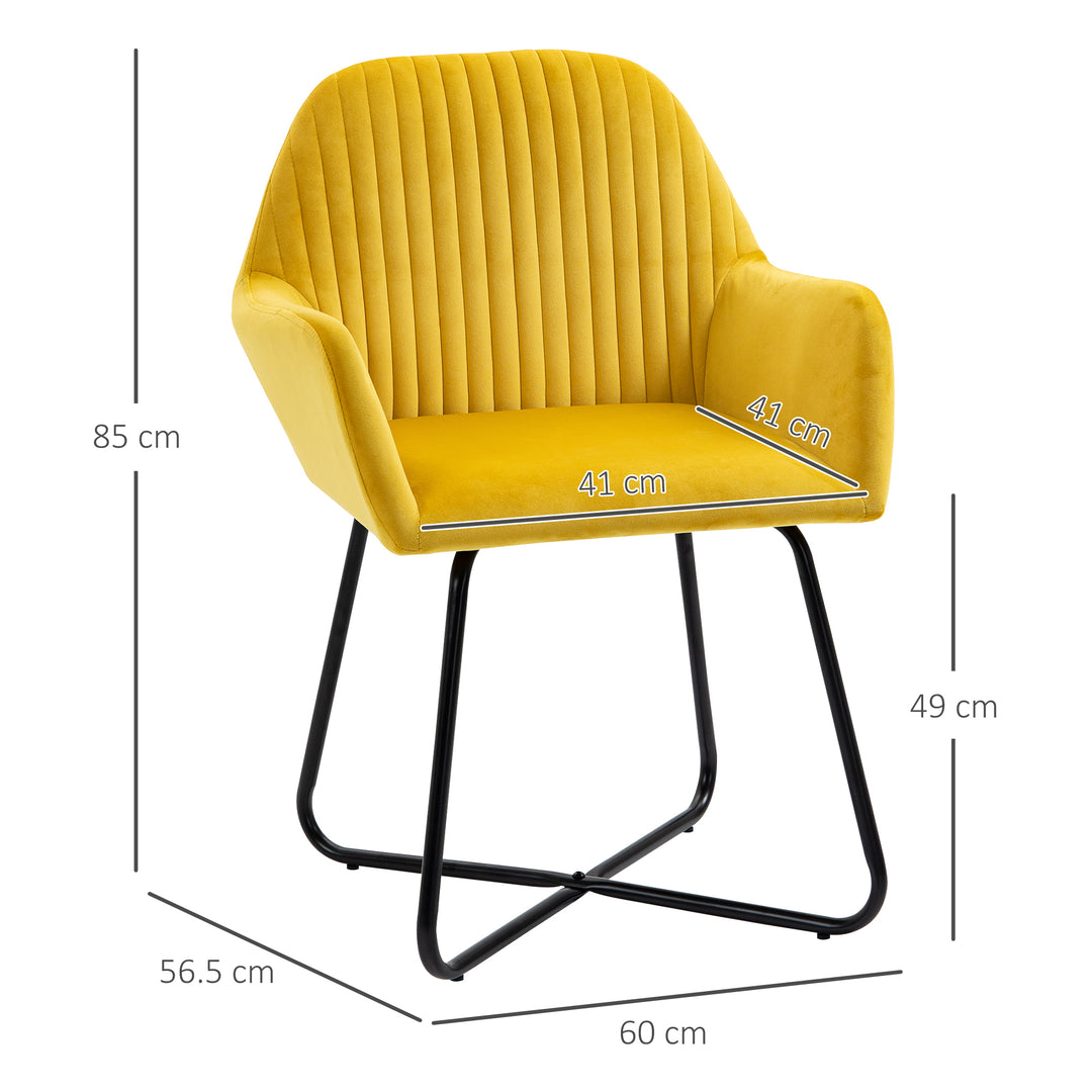 HOMCOM Modern Arm Chair Upholstered Accent Chair with Metal Base for Living Room Yellow