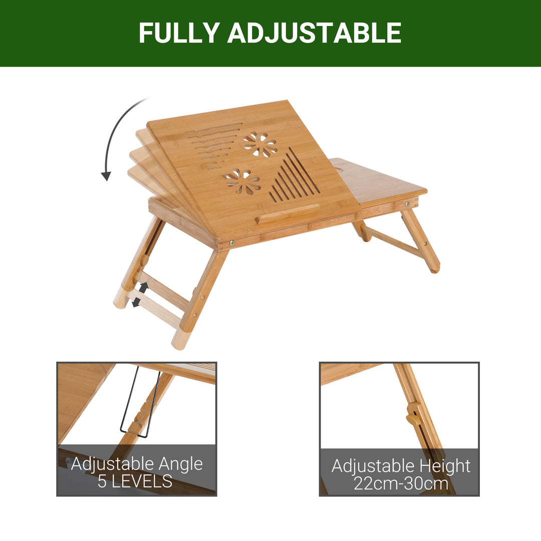 Portable Laptop Desk Notebook Tray PC Bed Table with Drawer Adjustable & Foldable (55L x 35W x 22-32.5H (cm))