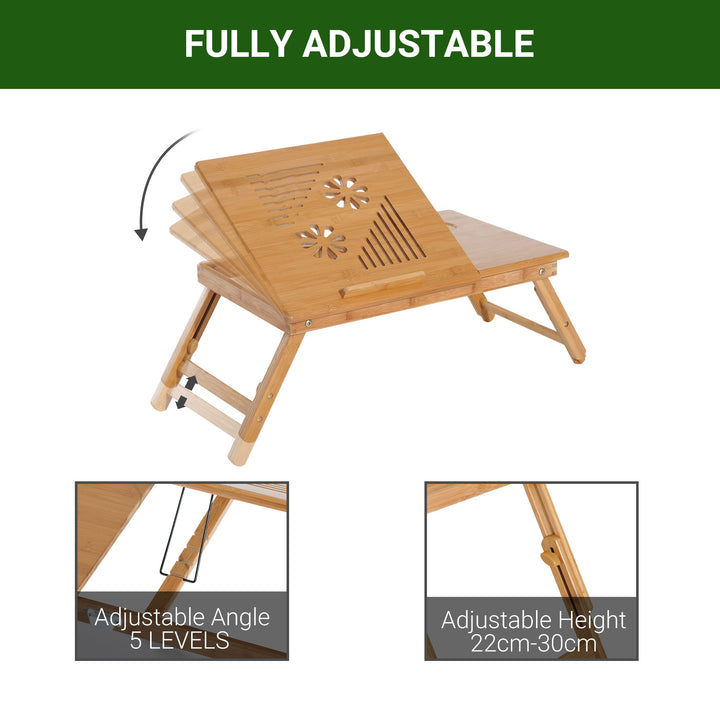 Portable Laptop Desk Notebook Tray PC Bed Table with Drawer Adjustable & Foldable (55L x 35W x 22-32.5H (cm))