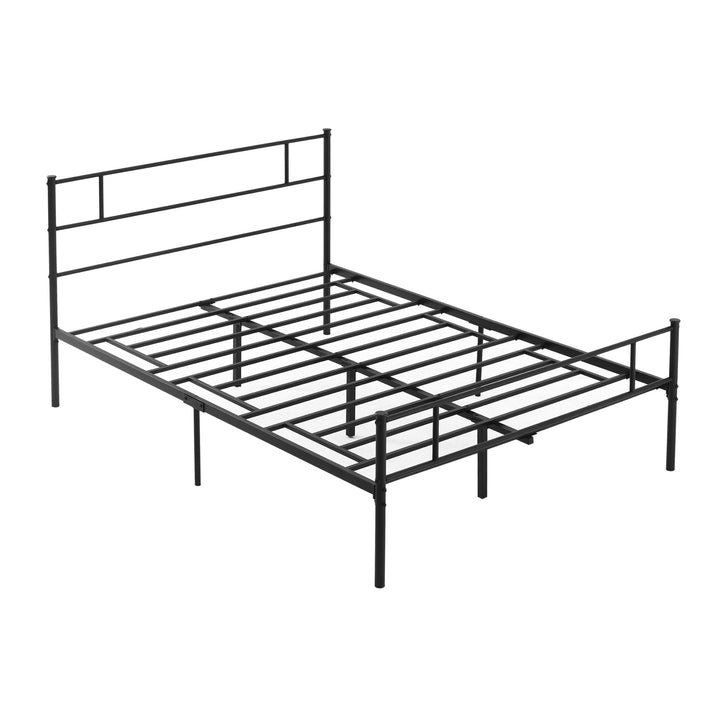 Double Metal Bed Frame Solid Bedstead Base with Headboard and Footboard, Metal Slat Support and Underbed Storage Space, Bedroom Furniture, Black