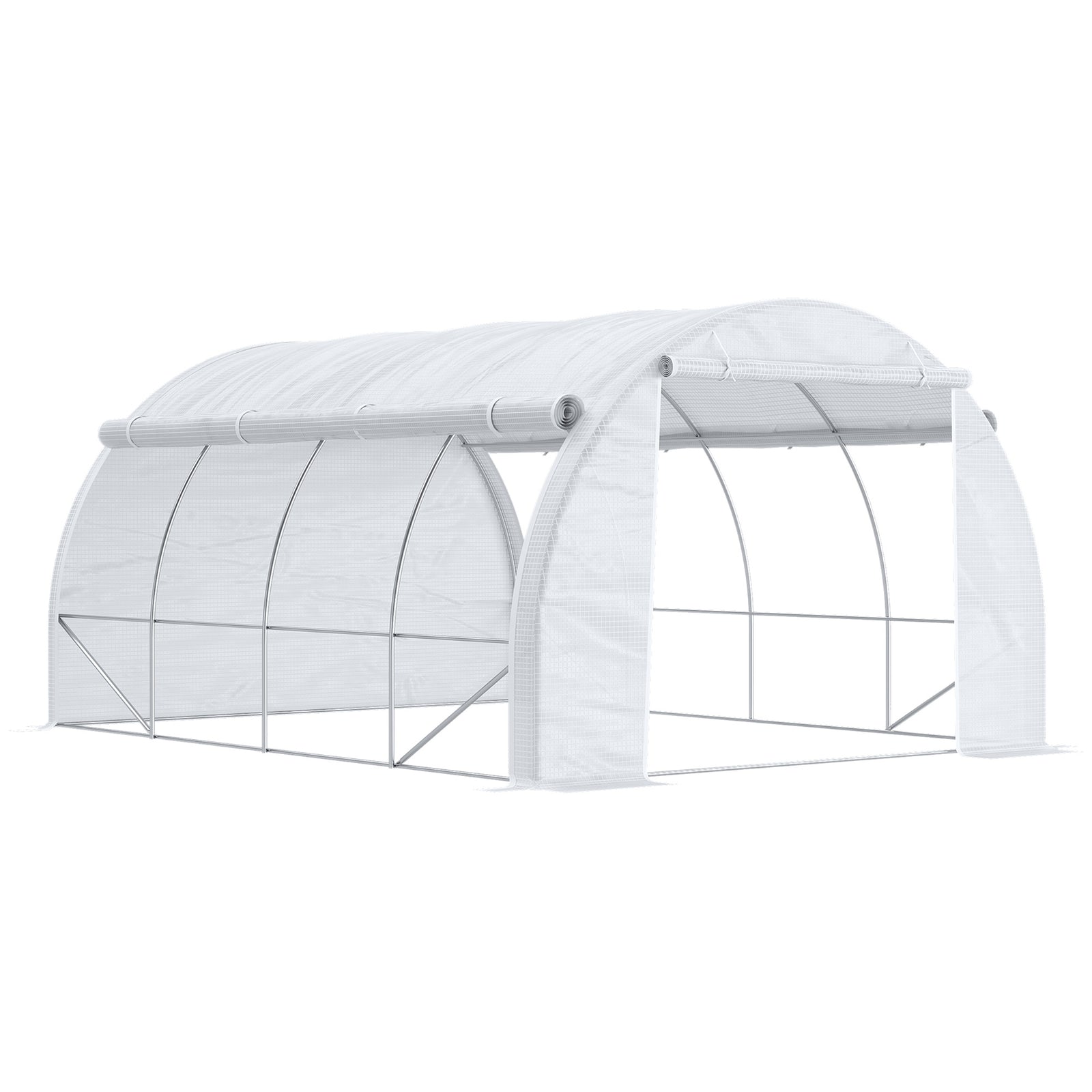 4 x 3 x 2 m Polytunnel Greenhouse with Roll-up Side Walls, Walk-in Grow House Tent with Steel Frame, Reinforced Cover, Zipped Door and 12 Mesh Windows for Garden, White