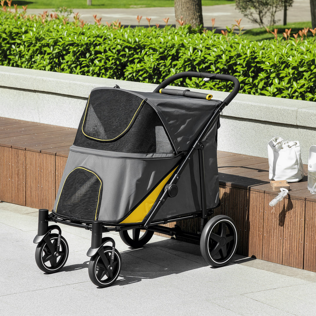 Foldable Pet Stroller, with Universal Wheels, Shock Absorber, for Medium and Large Dogs - Grey