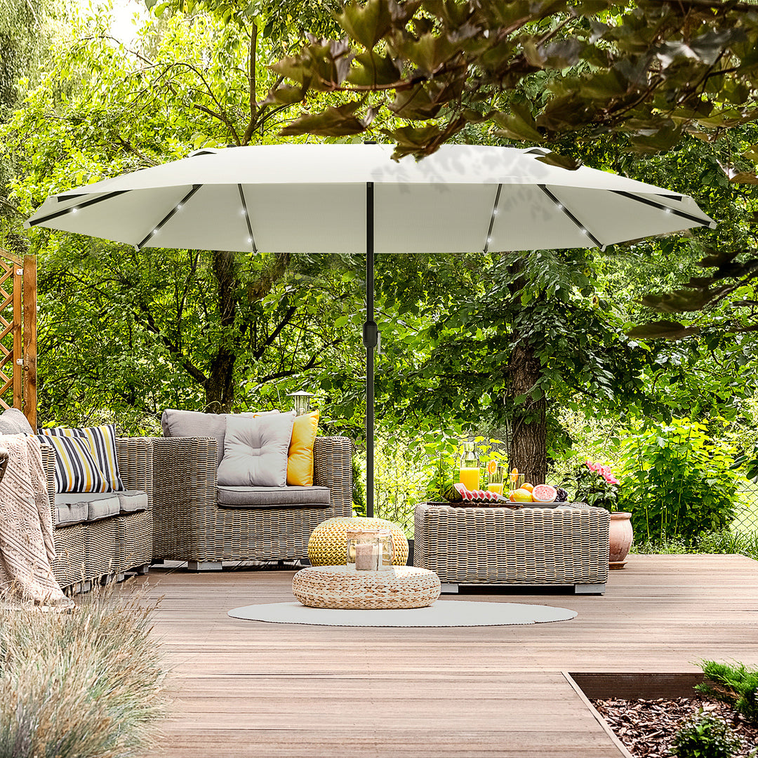 4.4m Double-Sided Sun Umbrella Patio Parasol LED Solar Lights Cream White