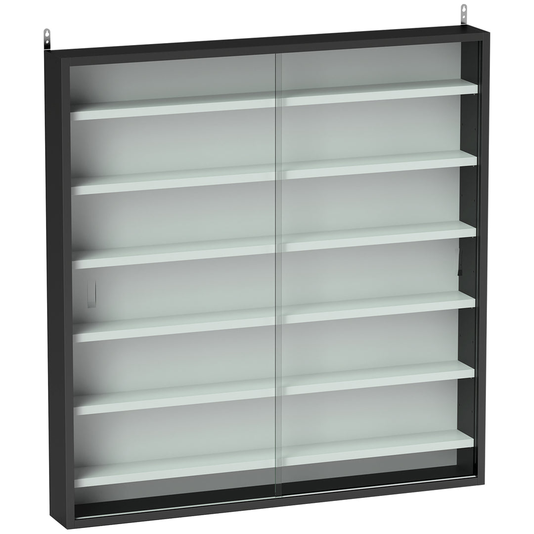 Six Shelf Display Cabinet, with Glass Doors - Black and White