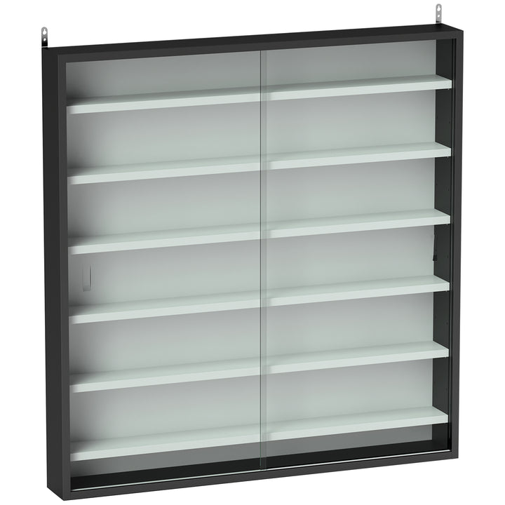 Six Shelf Display Cabinet, with Glass Doors - Black and White