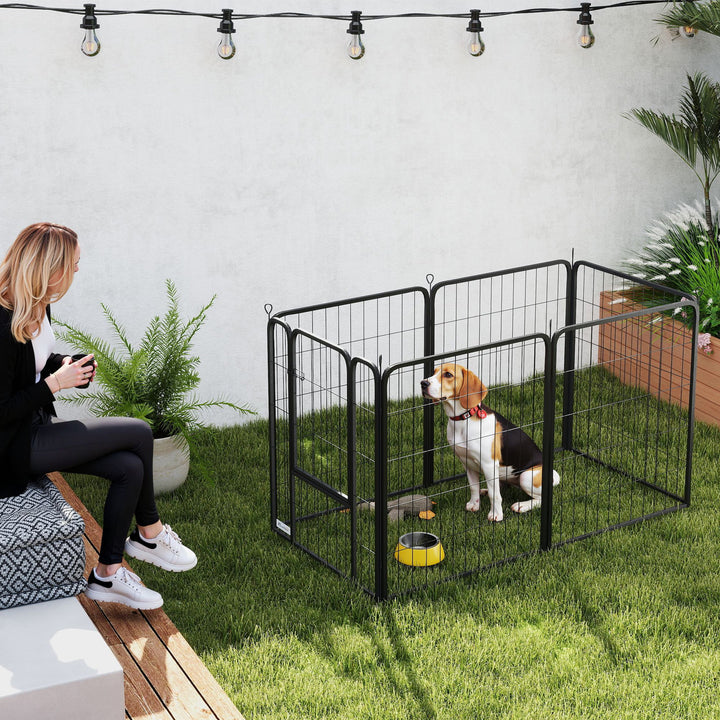 Six-Panel Dog Playpen with Door, for Medium Dogs, Indoors, Outdoors, 80cm Tall, Black