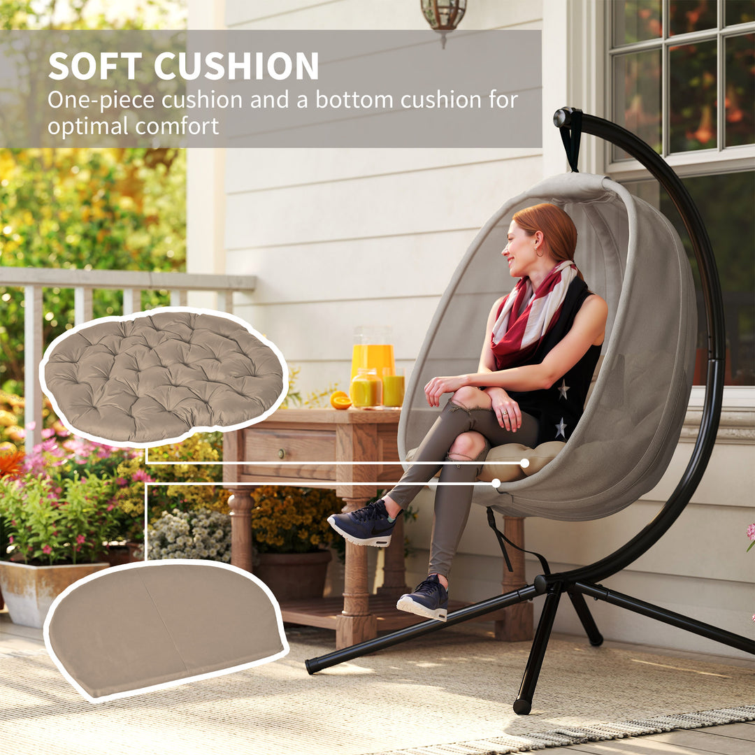 MCL Hanging Egg Chair, Folding Texteline Swing Hammock with Side Pocket, Cushion and Stand for Indoor Outdoor, Patio Garden Furniture, Khaki