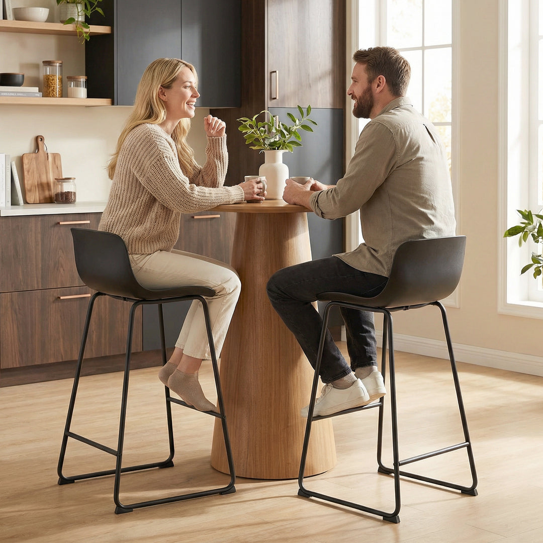 Modern Bar Stools Set of 2, PU Leather Barstools, Counter Height Kitch