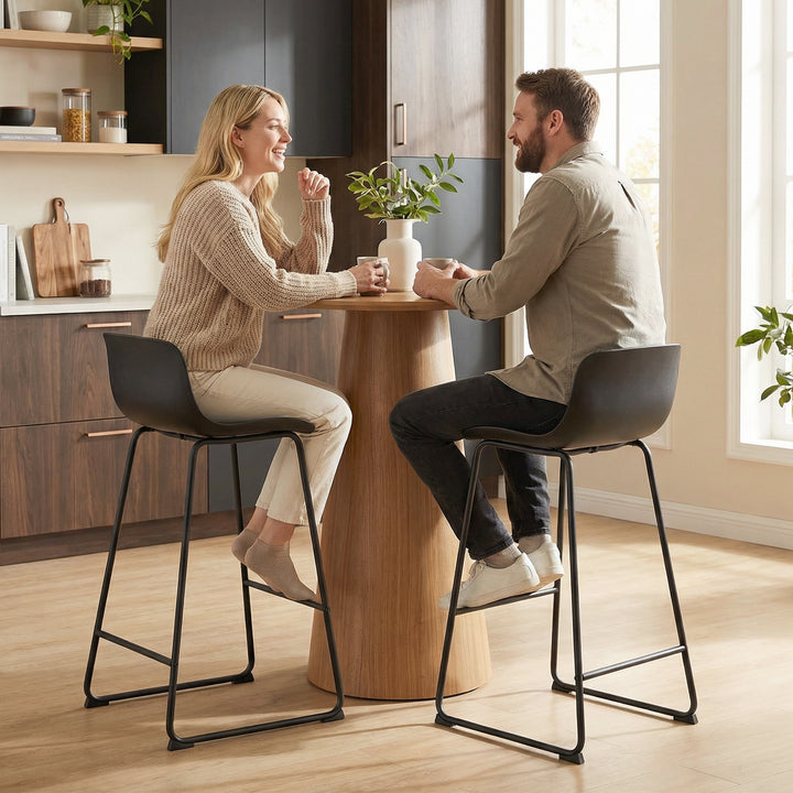 Modern Bar Stools Set of 2, PU Leather Barstools, Counter Height Kitch