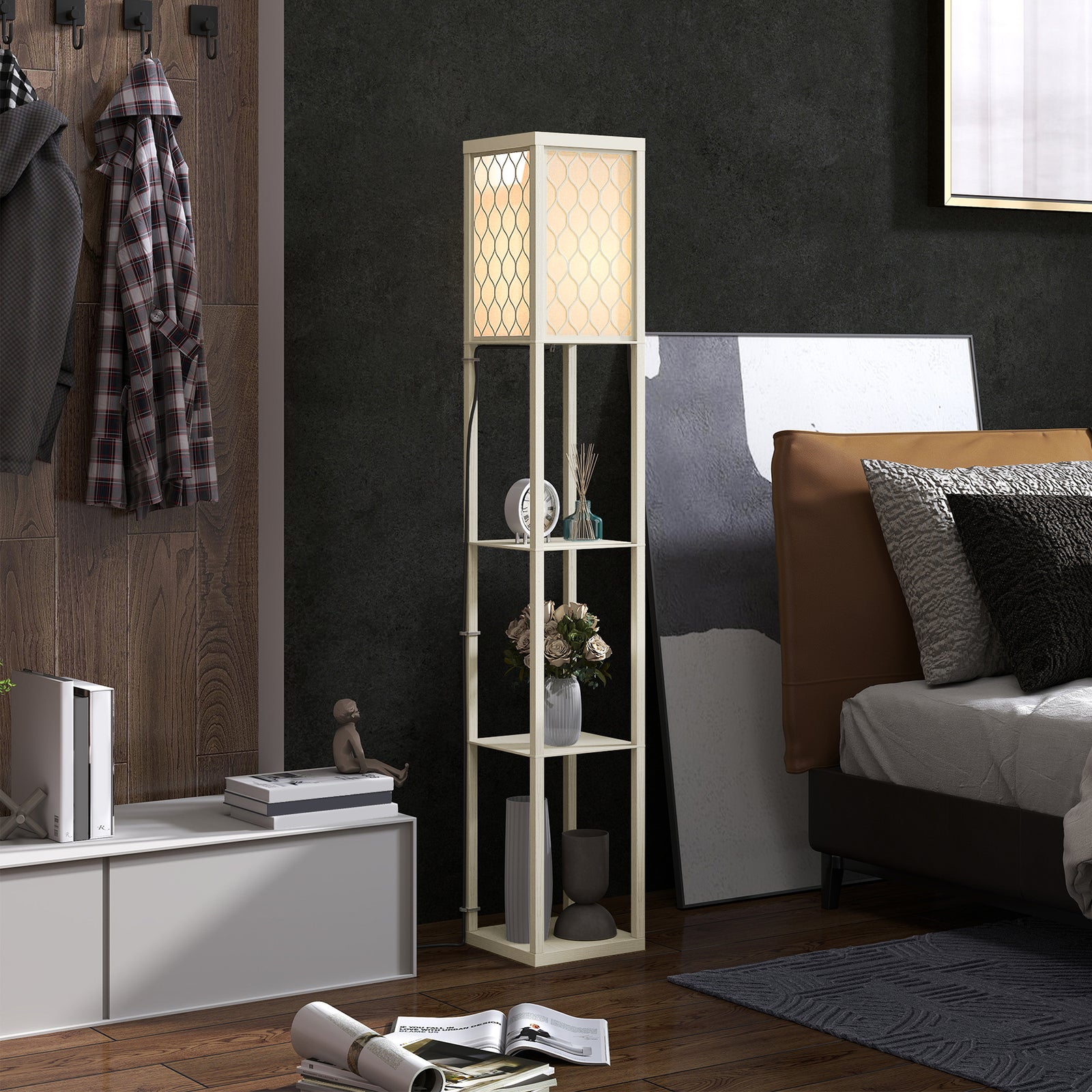 Three-Shelf Standing Lamp - Oak/White