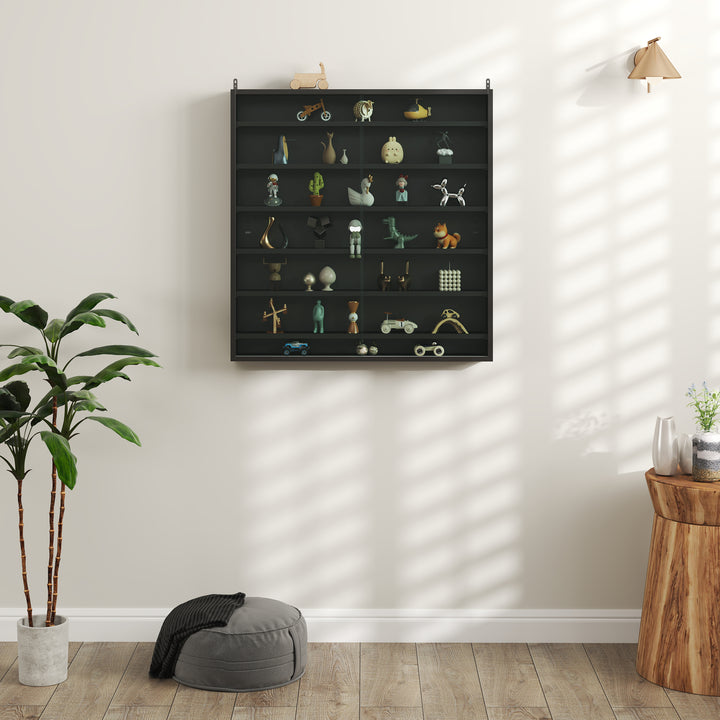 Six Shelf Display Cabinet, with Glass Doors - Black