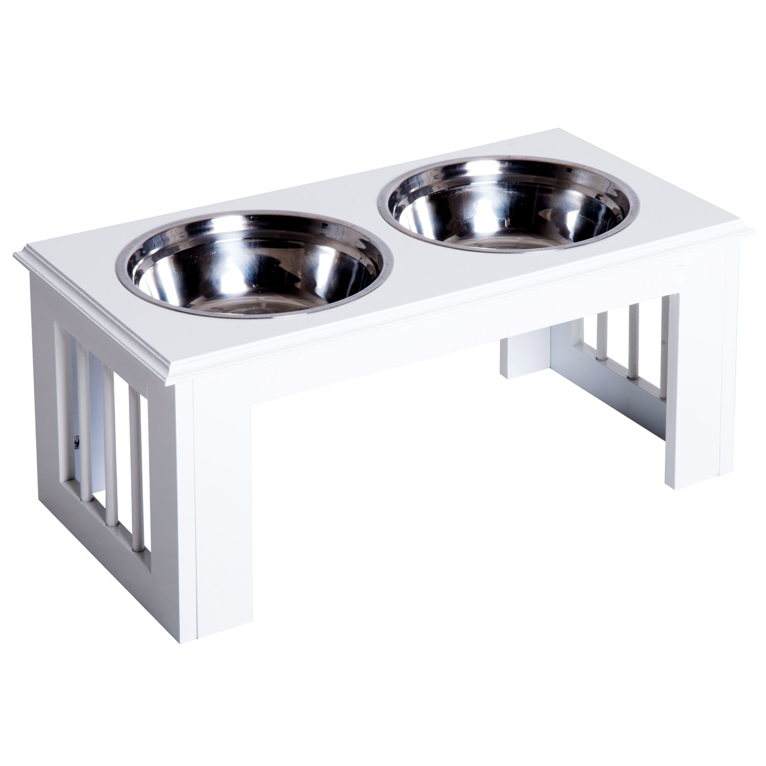 Raised Dog Feeding Bowls with Stand, Stainless Steel for Medium Dog, 58L x 31W x 25H cm - White