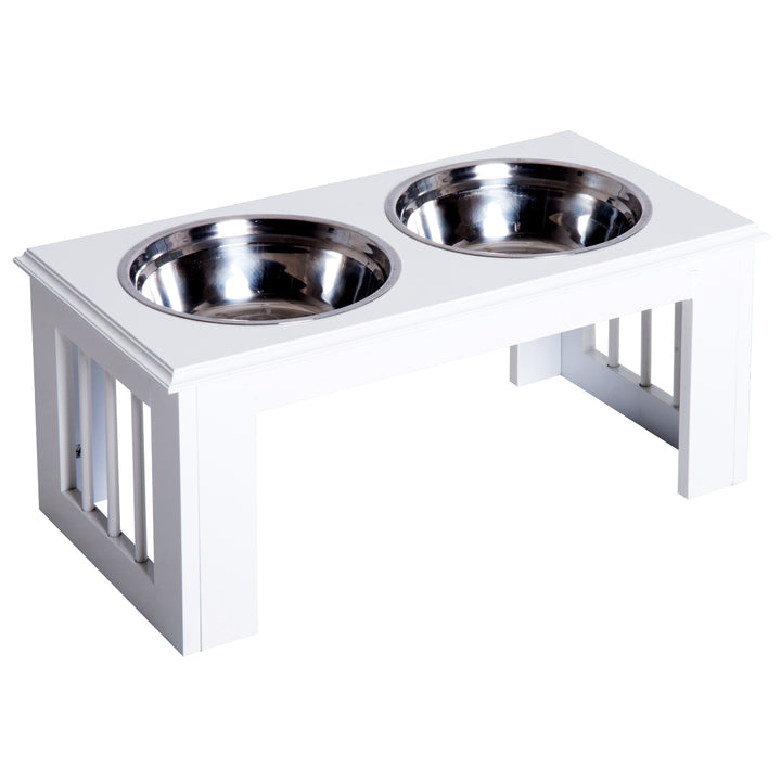 MCL Raised Dog Feeding Bowls with Stand, Stainless Steel for Medium Dog, 58L x 31W x 25H cm - White