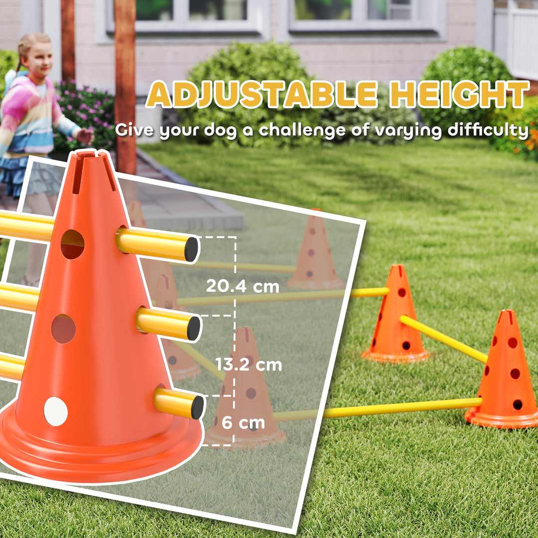 Dog Agility Equipment Set of Eight Cones, Eight Poles w/ Carry Bag, Four-Piece Adjustable Height Jumping Obstacles