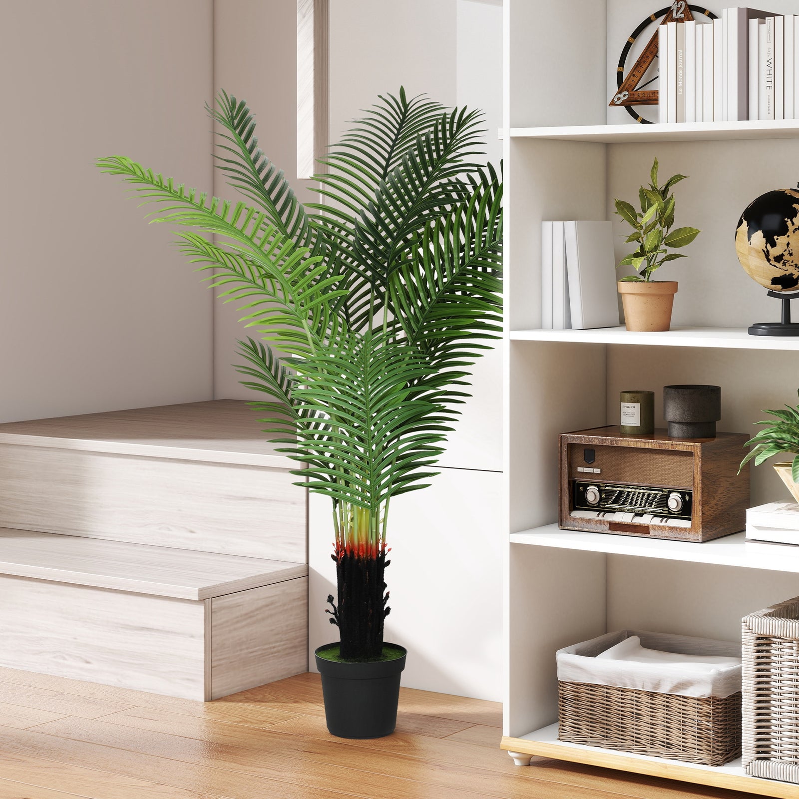 150cm Artificial Areca Palm Tree with 12 PE Leaves, Decorative Artificial Plant with Plastic Pot and Flocked Soil, Fake Plant for Home Office Decor, Green