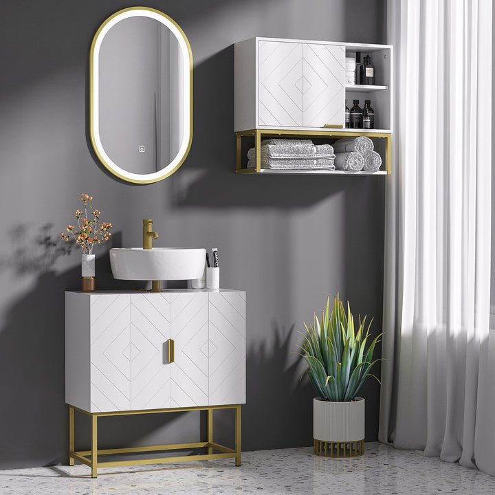 kleankin Bathroom Mirror Cabinet Under Sink Storage Cabinet Basin Cupboard with 2 Doors and Gold Steel Legs | Aosom UK