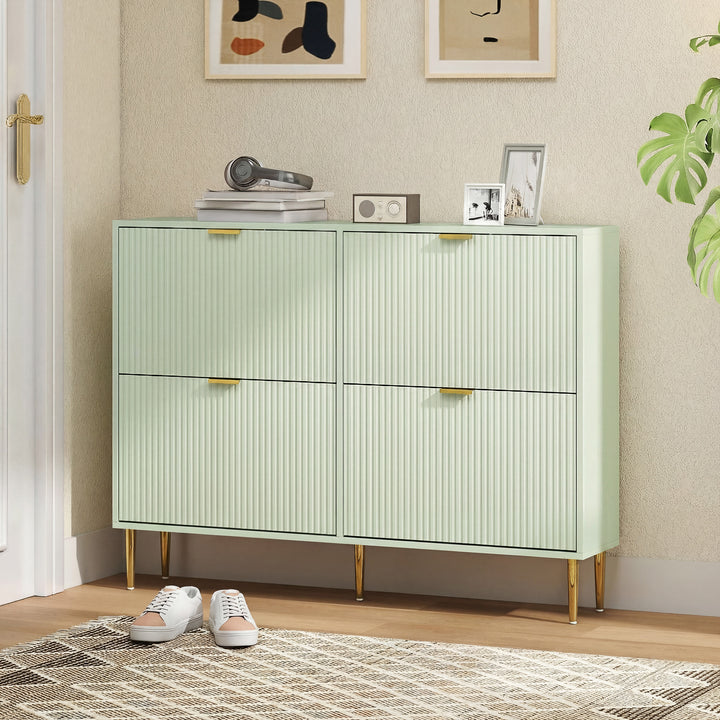 Elegant Four-Drawer Shoe Cabinet - Light Green