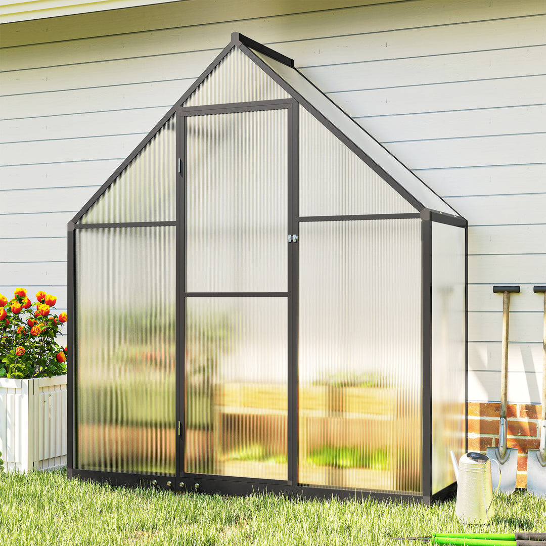 Polycarbonate Greenhouse with Swing Door and Adjustable Window, Walk-in Greenhouse, 5.5 x 6.5ft