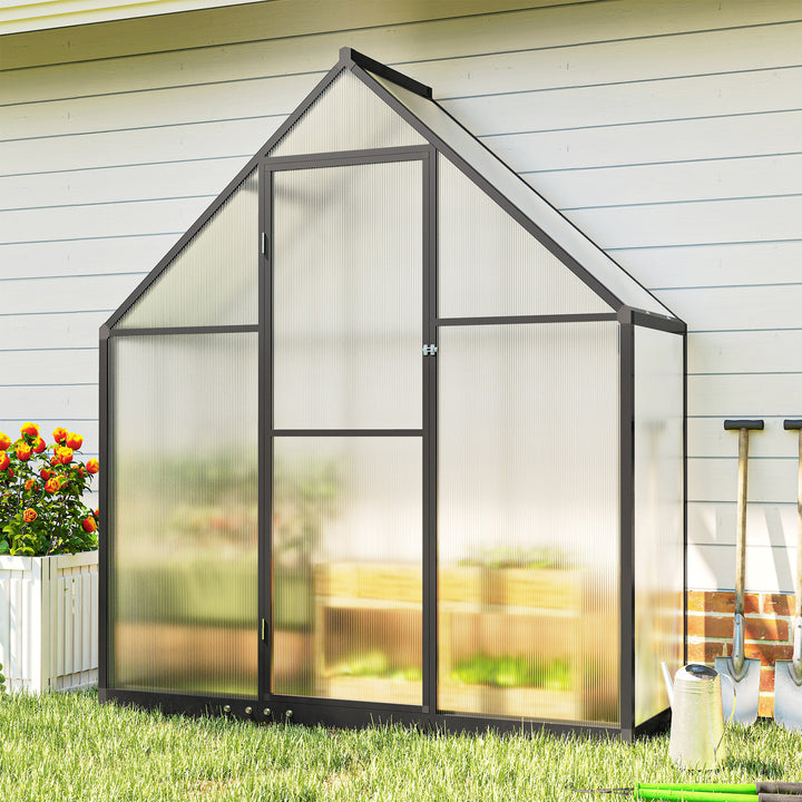 Polycarbonate Greenhouse with Swing Door and Adjustable Window, Walk-in Greenhouse, 5.5 x 6.5ft