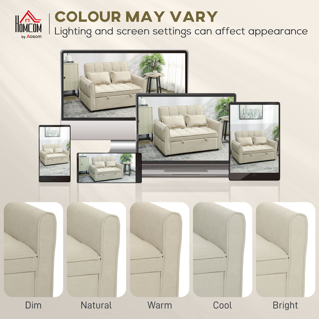 2 Seater Sofa Bed, 3-in-1 Convertible Sleeper Sofa with Click-clack Adjustable Backrest and 2 Pillows, Light