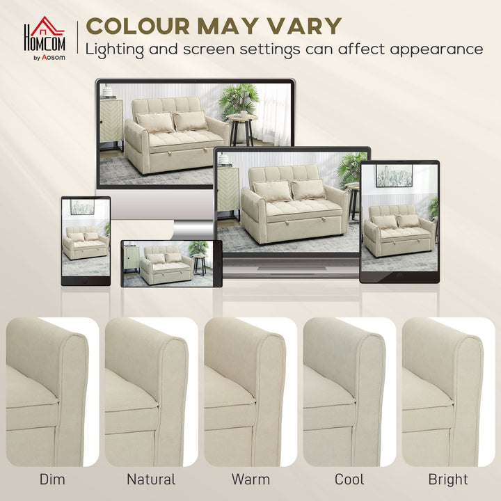 2 Seater Sofa Bed, 3-in-1 Convertible Sleeper Sofa with Click-clack Adjustable Backrest and 2 Pillows, Light