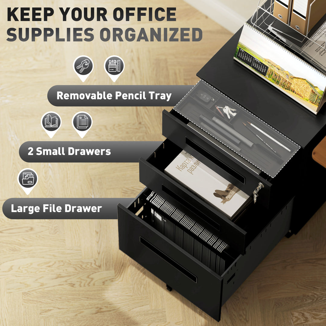 Three-Drawer Steel Filing Cabinet - Black