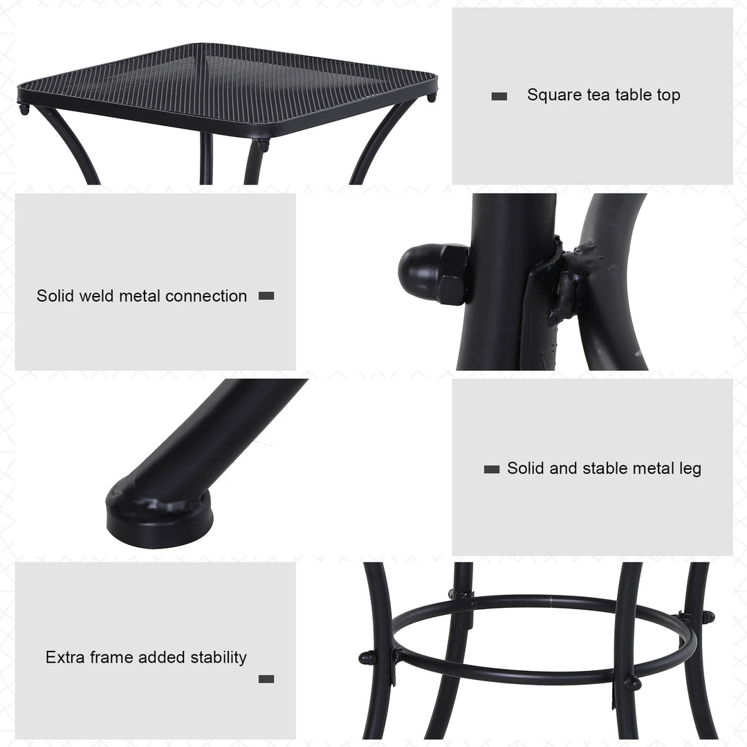 Square Garden Metal Bistro Table Outdoor Patio Coffee Side Desk - Black 45L X 45W X 50H CM
