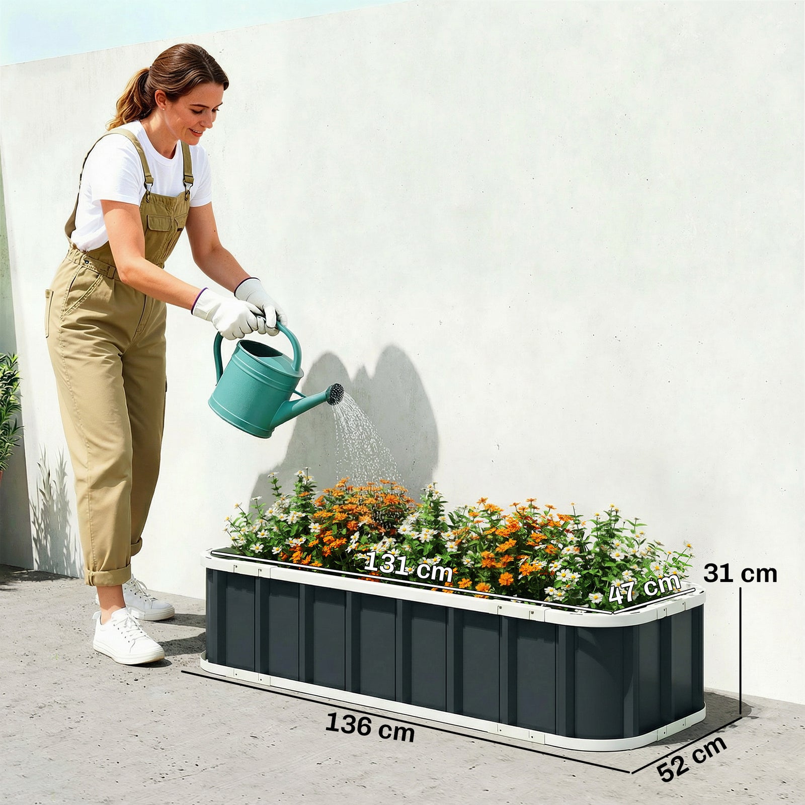 Galvanised Raised Garden Bed, 4.5 x 2 x 1 ft Metal Planter with Gloves