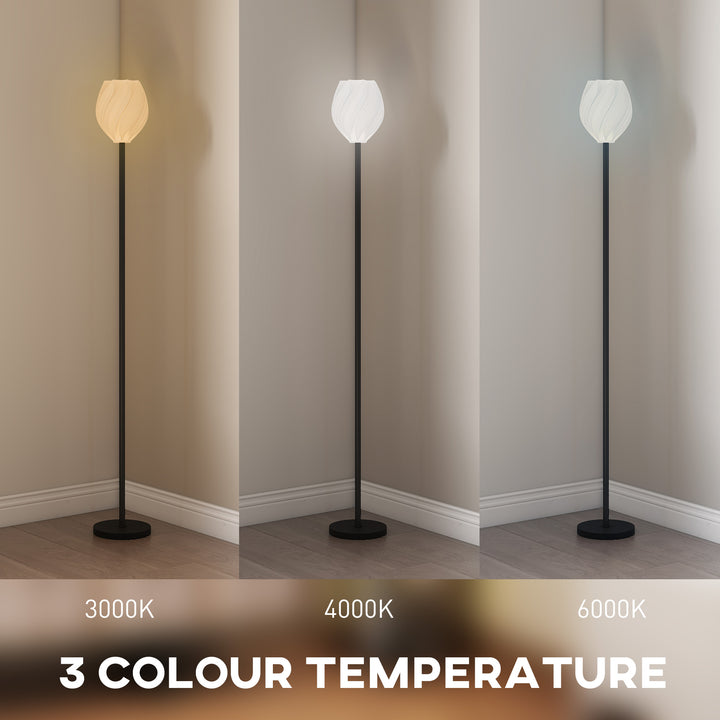 Flower Floor Lamp for Living Room, 3D Printed Modern Standing Lamp with Rose Shade, 3 Colour Temperature & Foot Switch, Minimalist Tall Pole Lampshade for Bedroom, Office, White