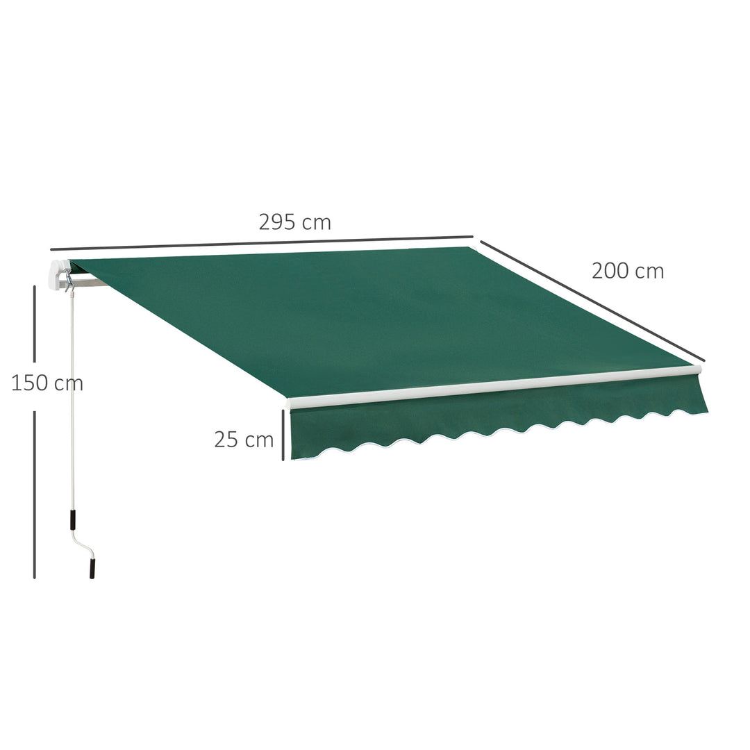Outsunny Awnings for Patio Awning Canopy Shelter Garden Sun Shade UV Blocker Light Weight Aluminium Frame w/ Hand Crank 3 x 2m Green