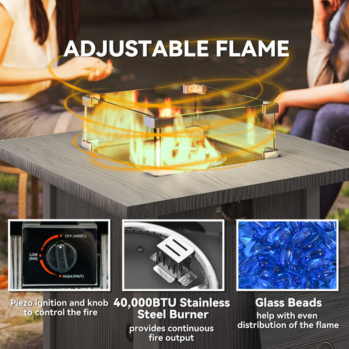 50,000 BTU Gas Fire Pit Table, with Cover - Dark Grey